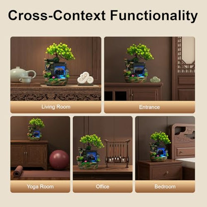 Indoor Fountain Rockery Tabletop with LED Light - Resin Garden Decor - Style 1