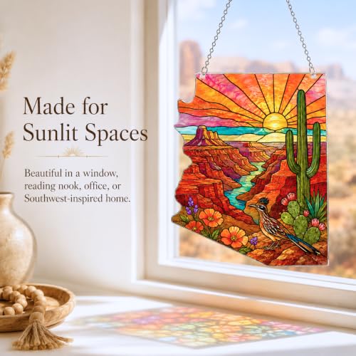 Arizona State Acrylic Ornament - Southwest Desert Cactus & Canyon Landscape - Arizona Souvenir - ZIPZINO - Variation of THIS listing