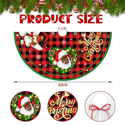 Black Santa Tree Skirt - African American Christmas Decorations 48 Inch
