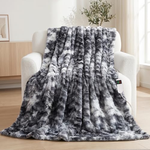 Dark Grey Twin Electric Heated Blanket 62x84 with 10 Heat Settings & Auto Shut Off