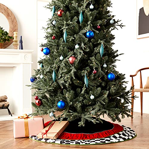 Black and White Checkered Christmas Treeskirt - 52 Inch Holiday Decor