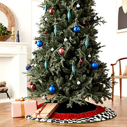 Black and White Checkered Christmas Treeskirt - 52 Inch Holiday Decor