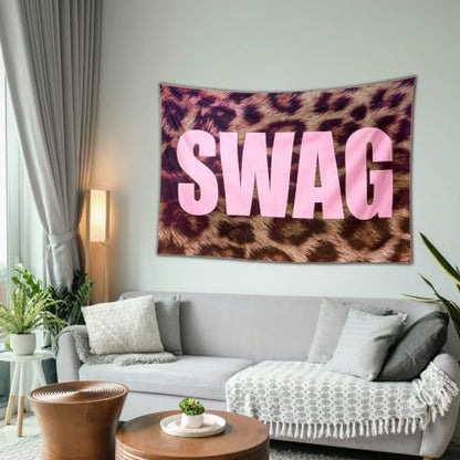 Pink Leopard Swag Wall Tapestry - Y2K Aesthetic Room Decor, 40 x 60 Inches
