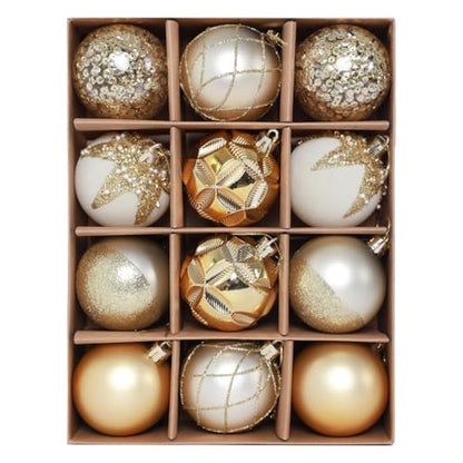 White Gold Velvet Christmas Tree Baubles - 12 Count, 2.36 Inch