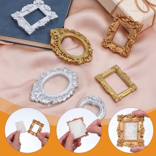 Mini Picture Frame Set 8pcs Vintage Gold Silver Baroque Antique Resin