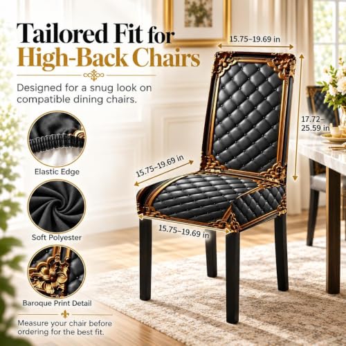 6pcs Washable Baroque Chair Covers - Elegant Dining Slipcovers for Chairs