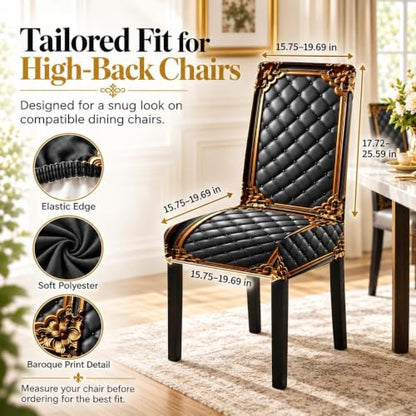 6pcs Washable Baroque Chair Covers - Elegant Dining Slipcovers for Chairs