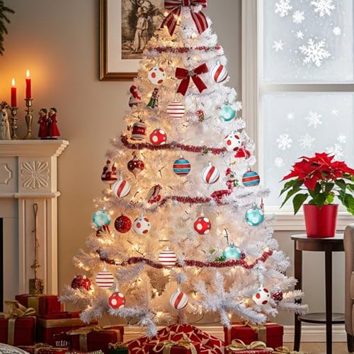 12 Pcs Christmas Ball Ornaments - Red Blue White Holiday Tree Decor
