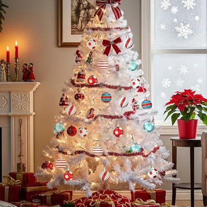 12 Pcs Christmas Ball Ornaments - Red Blue White Holiday Tree Decor