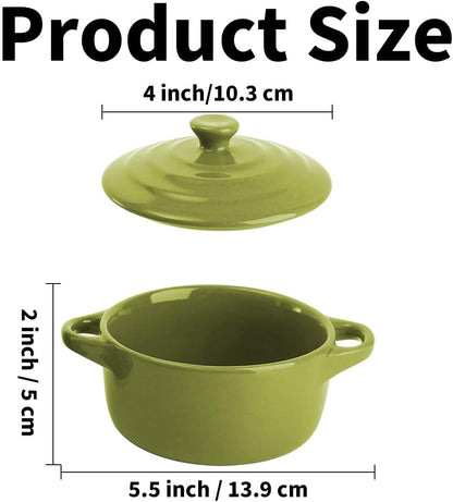 Skiennix 6 Pack Mini Cocotte - 8 OZ Ceramic Ramekins with Lids & Handles | Oven Safe Casserole Dishes in 6 Colors