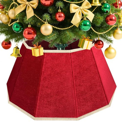 Christmas Tree Skirt Velvet Foldable Collar Red - DeckTheHalls