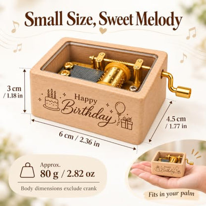 Happy Birthday Music Box - Mini Beech Wood Hand Crank Gift