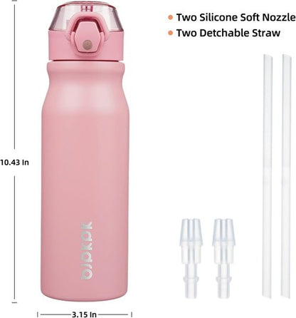 BJPKPK Insulated Water Bottle - 25oz Reusable Stainless Steel Flask with Straw & Leak-Proof Lid | Light Pink