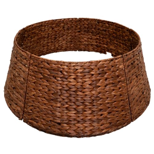 24-Inch Handwoven Water Hyacinth Christmas Tree Collar with Metal Frame - Dark Brown
