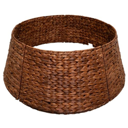 24-Inch Handwoven Water Hyacinth Christmas Tree Collar with Metal Frame - Dark Brown