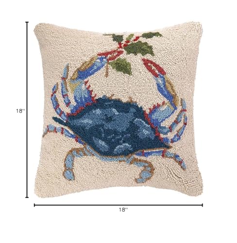 Xmas Blue Crab Hook Throw Pillow 18 Inch Coastal Holiday Decor