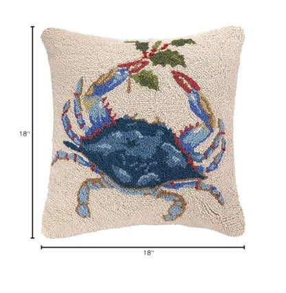 Xmas Blue Crab Hook Throw Pillow 18 Inch Coastal Holiday Decor