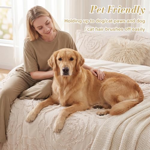 Khaki Tufted Rose Comforter Set Queen - Boho Rustic All-Season Bedding