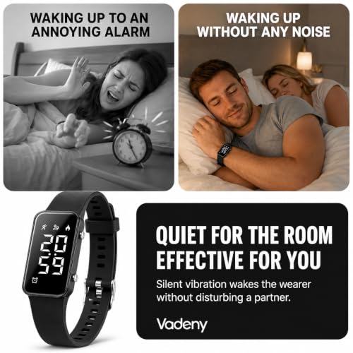 Vadeny Black Vibrating Alarm Wristband Silent Heavy Sleepers Teen Gift