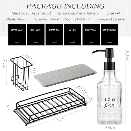 Walkinstin Clear Glass Kitchen Soap Dispenser Set with Pump & Sponge Holder - 17 fl oz