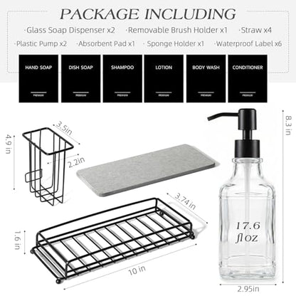Walkinstin Clear Glass Kitchen Soap Dispenser Set with Pump & Sponge Holder - 17 fl oz