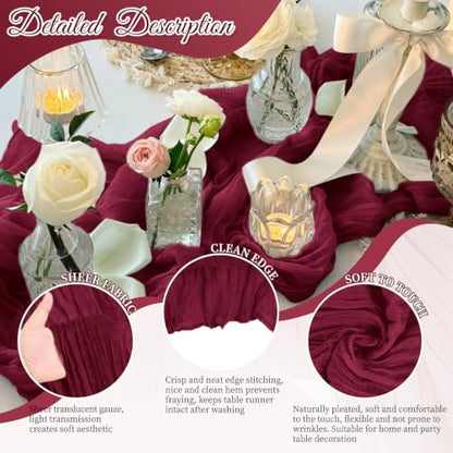 Burgundy Cheesecloth Table Runner 17x108 Inch 8 Pack Boho Gauze Fabric