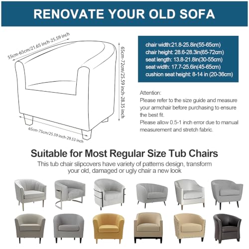 OYX Club Chair Slipcover Tub Chair Cover A02 Barley Stretch Armchair Protector