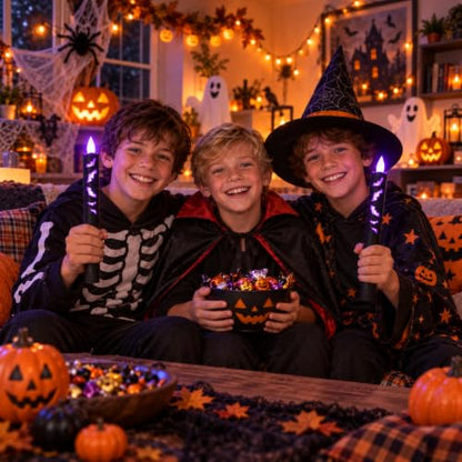 Halloween Flameless Taper Candles with Remote & Timer - Black, 9.8 Inch - Set of 2