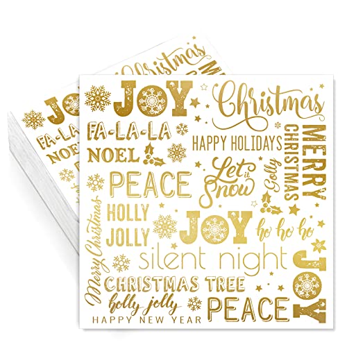 Christmas Paper Napkins Gold Foil Joy Holly Jolly 100 Pack Holiday Party Supplies