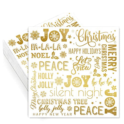 Christmas Paper Napkins Gold Foil Joy Holly Jolly 100 Pack Holiday Party Supplies