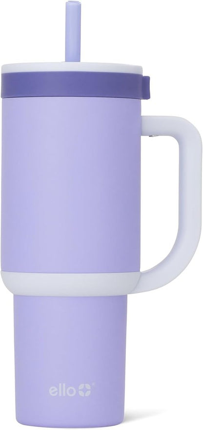 Ello Oasis 24oz Tumbler - Insulated Stainless Steel Cup with Handle & Straw | 100% Leakproof, Twilight Blush