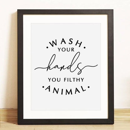 Kids Bathroom Wall Decor - Funny 'Wash Your Hands, You Filthy Animal' Quote Print | 8x10 Inch Unframed
