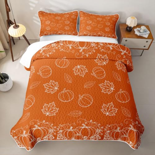 Erosebridal Autumn Harvest Full Quilt Set with White and Orange - Full Size