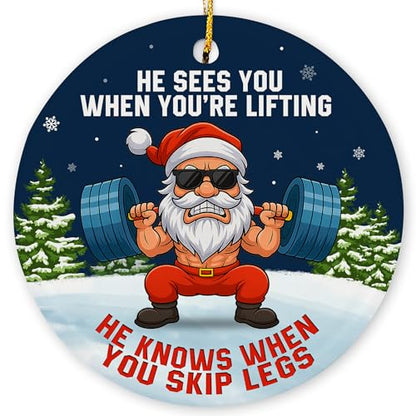 Gym Weight Lifting Ornament for Christmas Tree - Santa Dumbbell Decor - Funny Fitness Gift - Variation: Gym