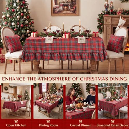 Christmas Ruffle Plaid Rectangular Tablecloth - Red, 60 x 84 Inches - Softalker