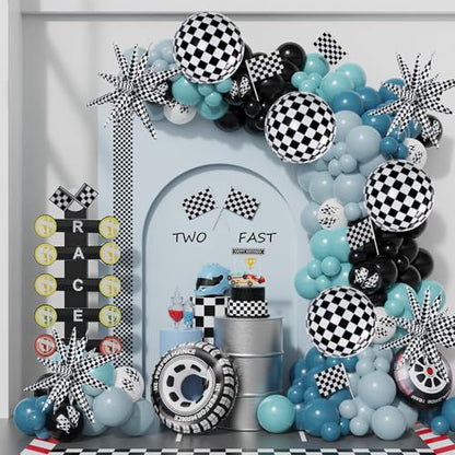 TONIFUL 8 Pack 22 Inch Black Checkered Large 4D Round and Star Foil Balloons Set - Party Decorations for Christmas, New Year, Birthday, Wedding