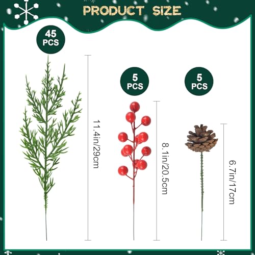 55PCS Christmas Artificial Pine Branches Set with Red Berries and Pinecones - A Style