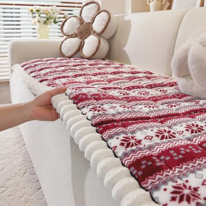 Christmas Plush Sofa Cover for Pet, Single Seater 28x28 Inches - Dark Red