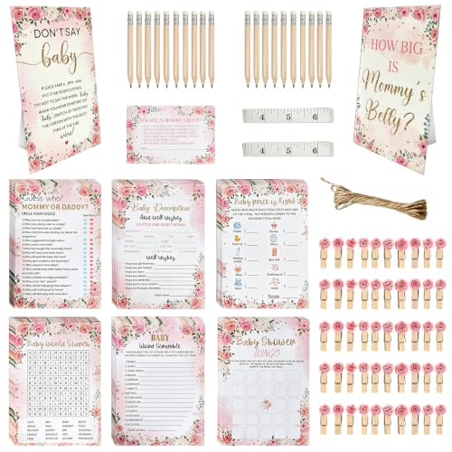 Baby Shower Games Set - 8-In-1 Floral Theme Party Activity Kit