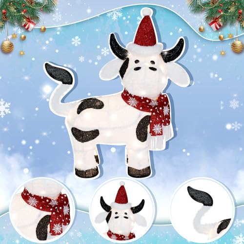 Outdoor Christmas Lighted Cow Decoration - 32 Inch 3D LED Festive Yard Display - Variation of THIS listing