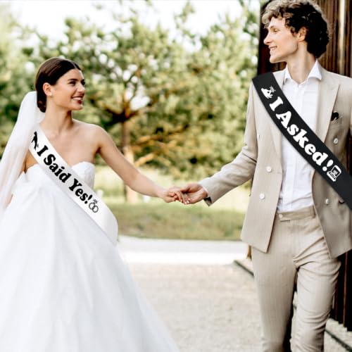 Bride & Groom Sashes for Bachelorette & Bachelor Party Set - Glitter Gold
