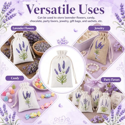 Lavender Sachet Bags Set - 8 Canvas Drawstring Pouches for Fragrance