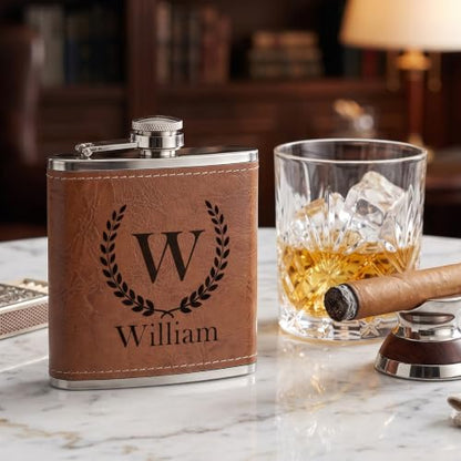 8 Pcs Personalized Groomsmen Gift Set with Engraved 6 Oz Flasks - Wedding Proposal & Party Favors