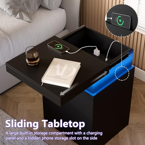 OLIXIS Black Nightstand with Charging Station & RGB LED Lights (Variation: Black - 17.72 W x 15.75 D x 26.57 H, 4 Drawers)