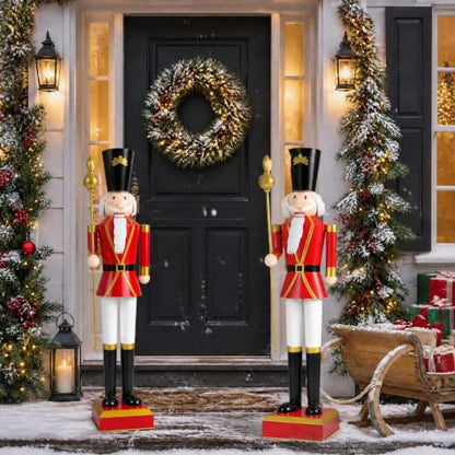 4 Ft Christmas Nutcracker Figure with Scepter & Hat - Red, Indoor Outdoor Decor