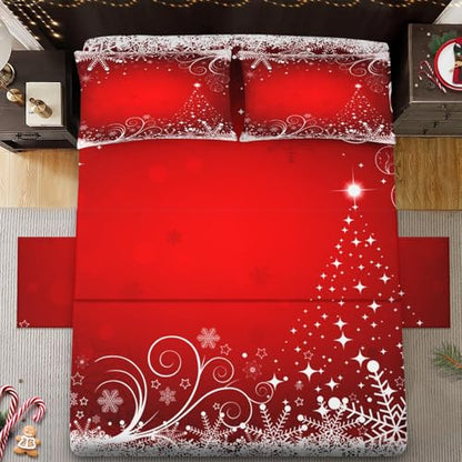 Rad Christmas Queen Bed Sheet Set - Snowflake Bedding with Flat & Pillowcases