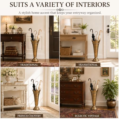 Vintage Umbrella Stand with Brass Finish - Classic Style Indoor Cane Holder
