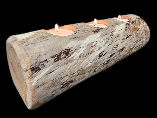 Natural Driftwood | 3-Slot Tea Light Candle Holder - Rustic Wooden Centerpiece for Home Decor