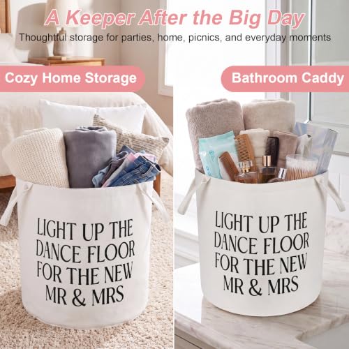 GlowStick Wedding Baskets - Pack of 2 White Felt Storage Bins with Fun Slogan