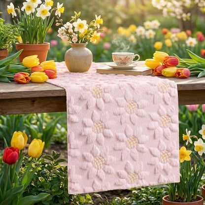 Pink Faux Fur Sunflower Table Runner - 13 x 108 Inch Spring Home Decor